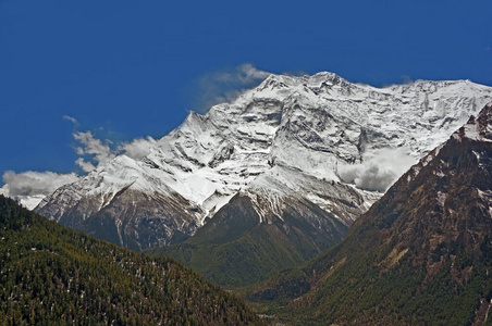 鸟瞰图 村庄 徒步旅行 尼泊尔 风景 旅游业 雪崩 自然