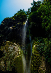 丛林 流动的 风景 假期 岩石 瀑布 恒河 颜色 苔藓 放松