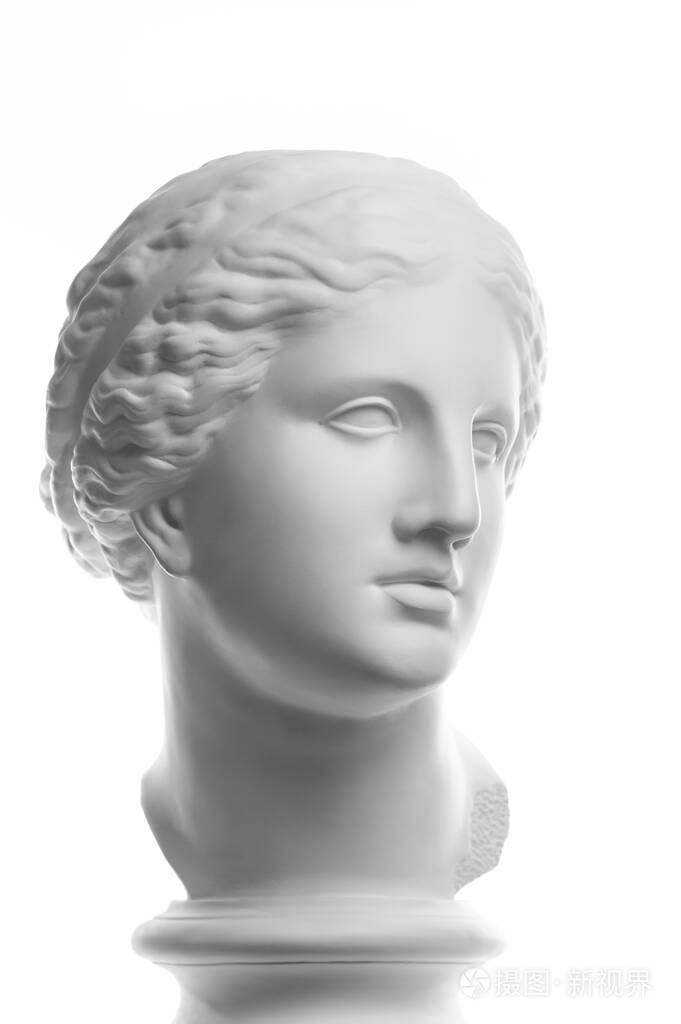 白色背景上孤立的古代维纳斯头像石膏复制品石膏雕塑女人脸
