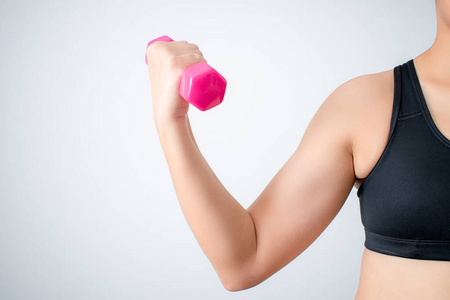 白种人 美女 力量 运动 肌肉 训练 重量 粉红色 健身