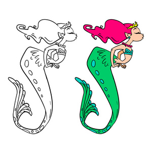 自然 动物 海的 卡通 野生动物 概述 童话 美人鱼 插图