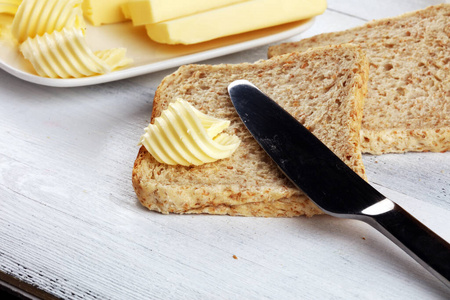 营养 牛奶 传播 射击 美味的 食物 面包 脂肪 三明治