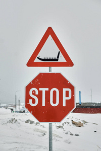 危险 街道 雪橇 旅行 签名 格陵兰岛 交通 运输 警告