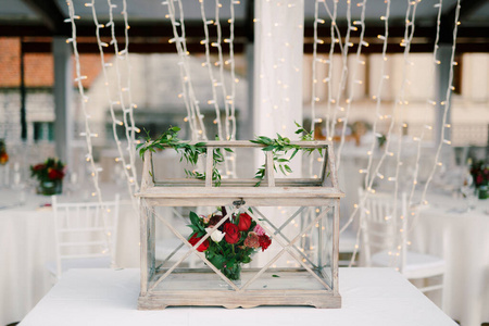 Wedding dinner table reception. Decoration of the table  a wood