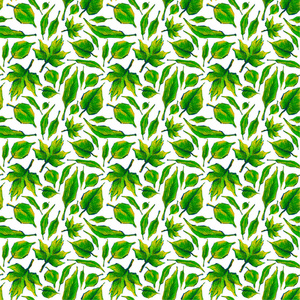 明亮的绿叶无缝图案。蜡笔手绘插图。用于纺织品纸张包装卡片的无缝设计图案。