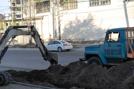 土壤 水桶 网站 机械 地面 机器 建设 重的 地球 活动