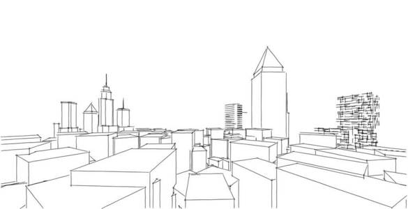 房子 技术 建设 墨水 街道 素描 城市 办公室 摩天大楼