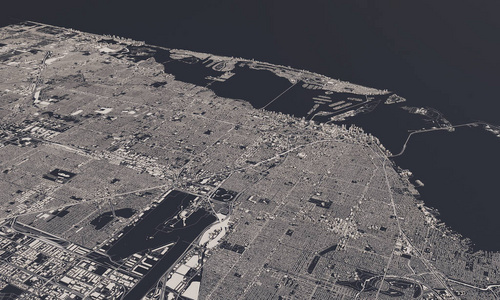 迈阿密,佛罗里达,美国城市地图三维渲染.航空卫星视图照片