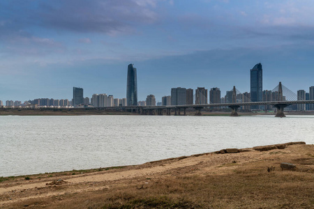 天际线 美丽的 运输 傍晚 日落 摩天大楼 建筑学 地标