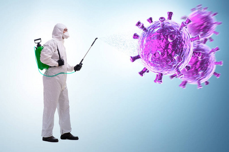 人抗冠状病毒的消毒理念照片