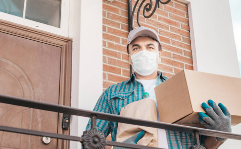 包裹 工人 服务 商业 传送 保护 购买 工作 面具 送货员
