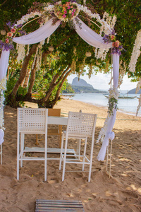 玫瑰 浪漫的 热的 花束 结婚 风景 海洋 夏天 假期 婚礼