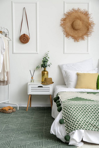放松 在室内 帽子 软的 趋势 家具 颜色 时尚 卧室 睡觉
