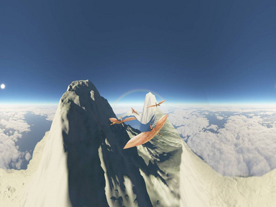 飞行翼龙对火山crrater 360全景三维插图