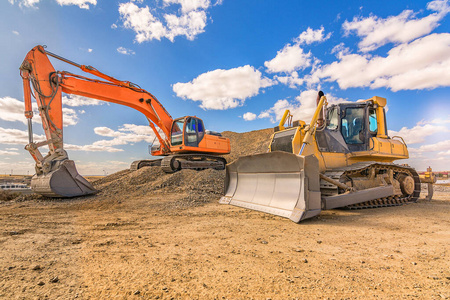 机械 天空 挖掘 车辆 地球 挖掘机 工作 行业 污垢 重的