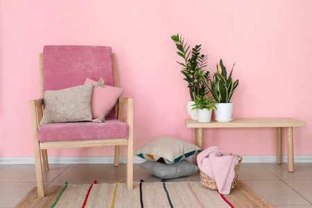 颜色 要素 活的 扶手椅 篮子 枕头 放松 摆设 粉红色