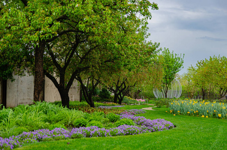 草地 草坪 自然 美丽的 春天 风景 房子 公园 后院 灌木