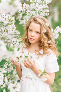 小孩 面对 盛开 春天 季节 青少年 花的 白种人 樱桃