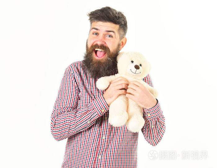 时髦的人关心泰迪熊男人抱着泰迪熊
