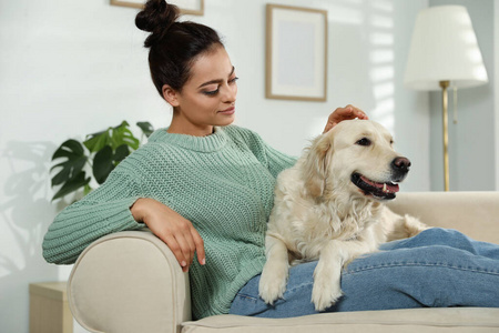 在室内 沙发 毛皮 犬科动物 女孩 乐趣 房间 同伴 可爱极了