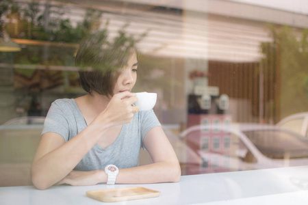 美女 黑发 享受 女人 早餐 日本 早晨 浓缩咖啡 美丽的