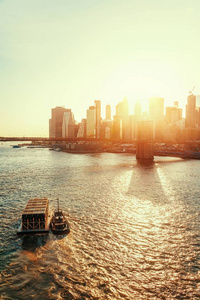 城市景观 纽约市 地标 摩天大楼 美国 天线 日落 纽约