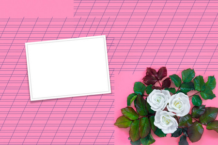 美丽的 卡片 粉红色 玫瑰 边境 剪贴簿 夏天 开花 邀请