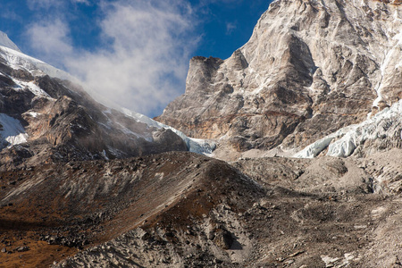 帕切莫大本营山地景观喜马拉雅山尼泊尔落基山脉蓝天和冰川