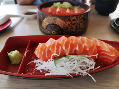 特写镜头 大米 美味的 盘子 三文鱼 烹饪 亚洲 美食家