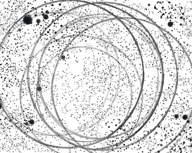 抽象背景。黑白相间的圆圈和飞溅物。为纺织品，网站横幅设计垃圾风格。白色水彩画。