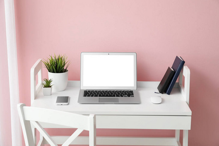 屏幕 笔记本 信纸 鼠标 管理 工作场所 粉红色 室内植物