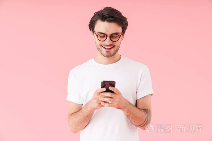 眼镜 纹身 电话 手机 复制空间 肖像 智能手机 粉红色