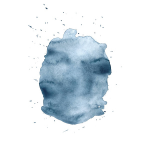 水彩画深蓝色抽象飞溅在白色背景上