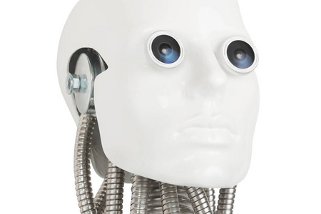 白色隔离的仿人机器人头部图片
