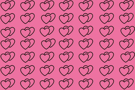 粉红色背景的黑色心形图案.心形圆点图案.