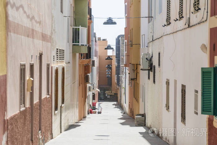 Narrow street in the city center of Morro Jable, Fuerteventura, 