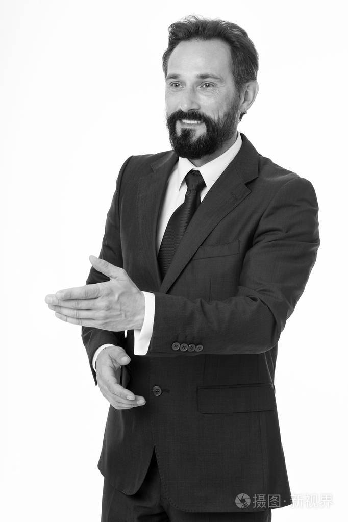 这位商人留着胡子,英俊的企业家.成功的商人概念.