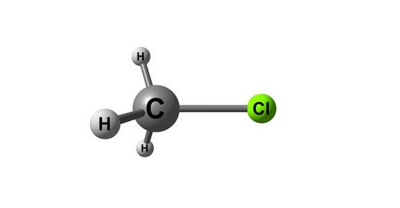 氯甲烷分子结构的白色分离照片