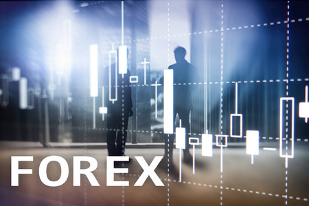 外汇交易,金融蜡烛图和图表模糊的商业中心背景.照片