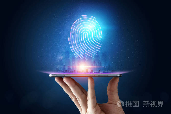 指纹,生物识别,信息技术和网络安全的概念.混合媒体.