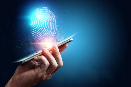 指纹,生物识别,信息技术和网络安全的概念.混合媒体.照片