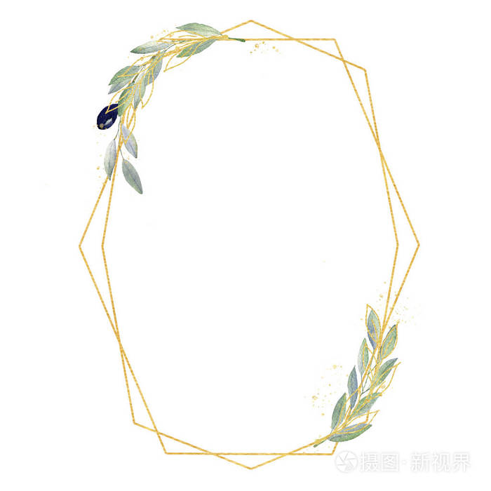 绿色和金色绿色橄榄色水彩框边框边框背景