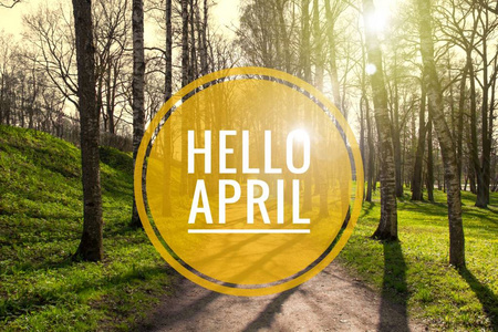 横幅你好,四月.嗨,春天.你好,april.欢迎卡我们正在等待新的春天.