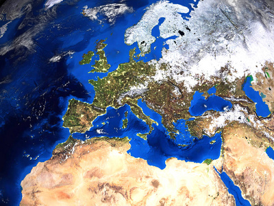欧洲和北非的三维空间地图视图图片