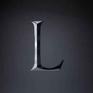 凿刻铁字母l大写.三维渲染游戏或电影标题字体孤立在黑色背景上.照片