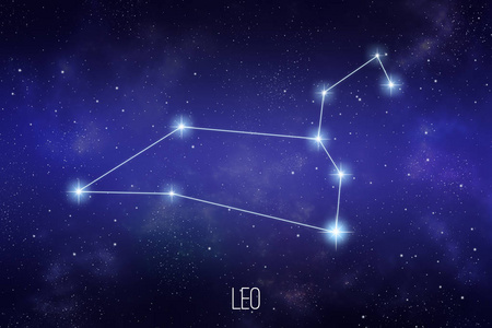 星空背景下的狮子座星座.天文学或占星术插图.照片