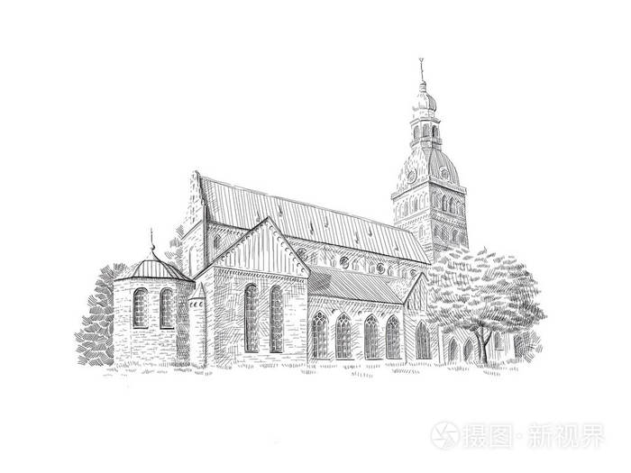 里加圆顶大教堂黑白素描