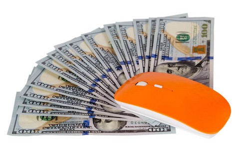 橙色电脑鼠标隔离美元图片