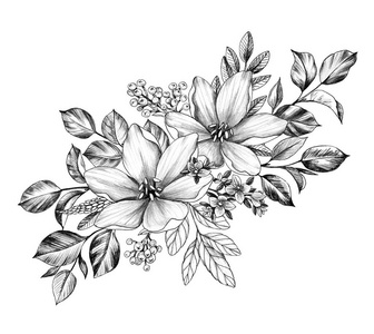 微调和玫瑰玫瑰束小兔手绘花叶束mehndy孔雀纹身样本手绘花束纹身