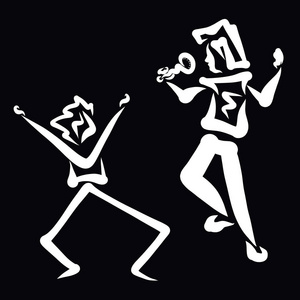 艺术家用麦克风唱歌,而那个人则起劲地跳舞不同的一